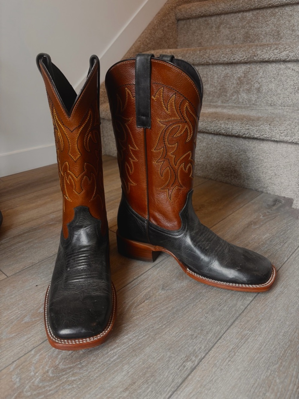 J.B. Dillon Two-Tone Cowboy Boots in Black & Brown